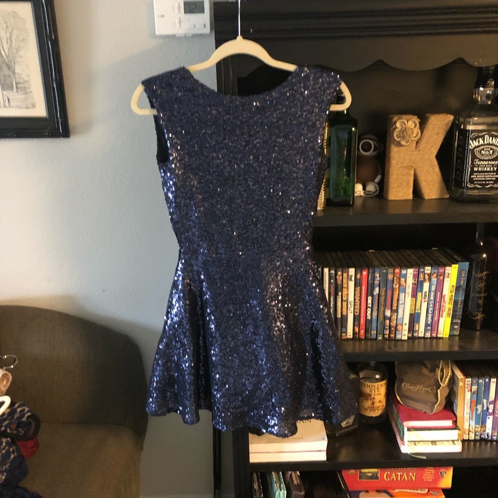 Navy Blue skater flare sequin dress